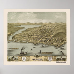 Poster Hudson, Mapa Panorâmico do WI - 1870