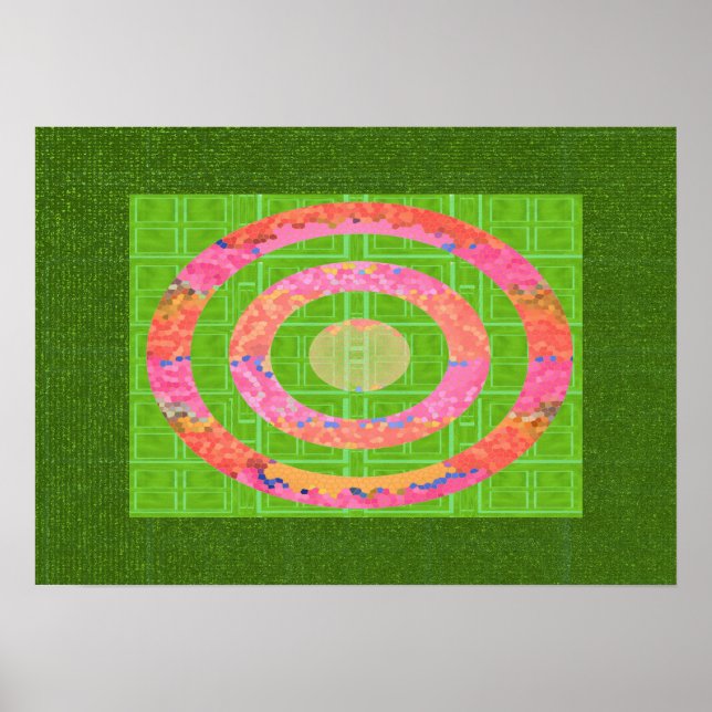 Pôster HUEs de Verde e Chakra Oval, Vidro Mantido, Rosa (Frente)