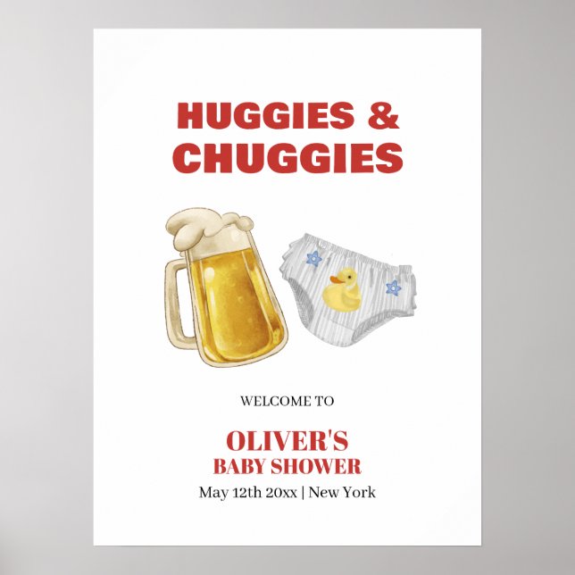 Poster Huggies Chuggies Beer Diaper Baby Shower Welcome (Frente)