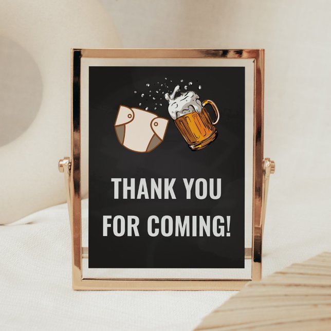 Poster Huggies e Chuggies Obrigado por vir (Beer And Diaper Baby is Brewing Baby Shower
Thank you for Coming Sign)