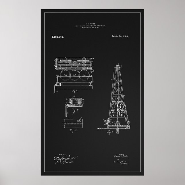 PÔSTER HUGHES TOOL COMPANY OIL DERRICK PATENT 1916 (Frente)