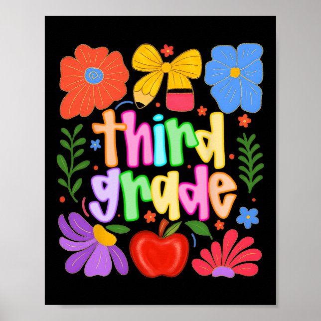 Poster Hugvyn Back To School Third Grade Preppy Teacher K (Frente)