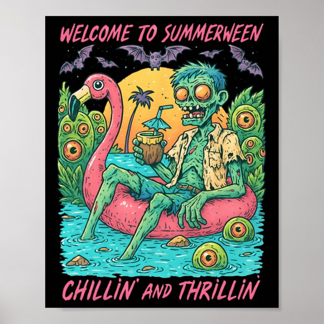 Poster Hugvyn Halloween Summerentre Zombie Float Flamingo (Frente)