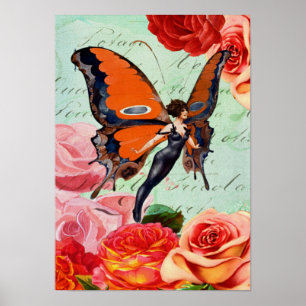 Poster Human-Animal Hybrid Butterfly Woman with Roses