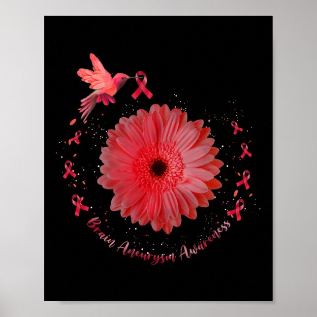 Poster Hummingbird Burgundy Sunflower Brain Aneurysm Awar (Frente)