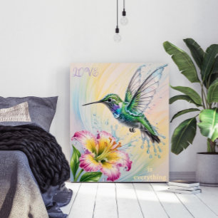 Poster Hummingbird e Flor de Cores Aquáticas