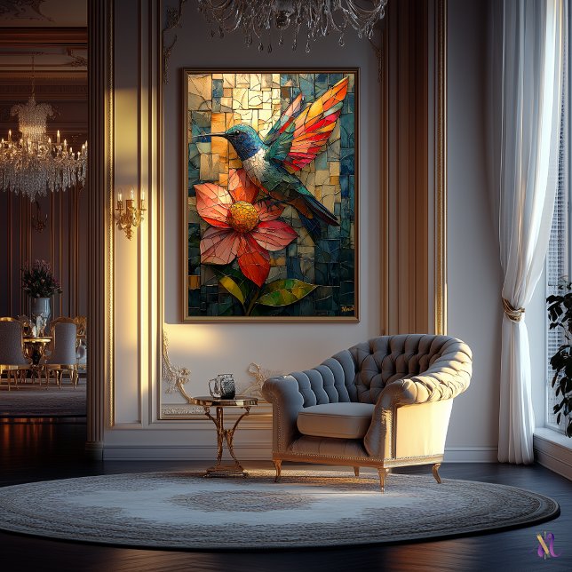 Poster Hummingbird e Flor Vibrantes em Vidro Estampado (Criador carregado)