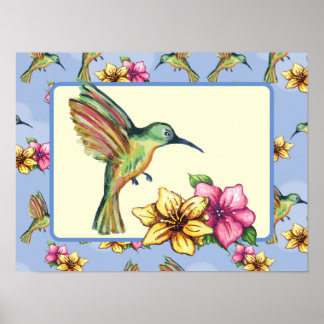 Poster Hummingbird e Flores