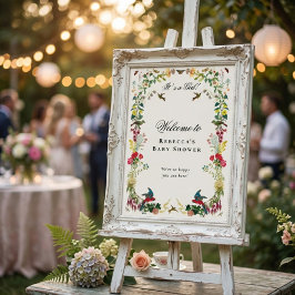 Poster Hummingbird Floral Garden Baby Shower Welcome