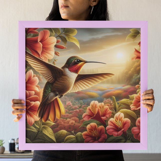 Poster Hummingbird Gracioso Acima da Flor Vanguarda (Criador carregado)