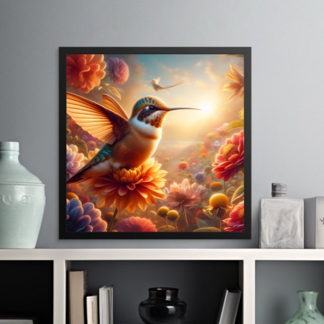Poster Hummingbird Gracioso Acima da Flor Vanguarda (Criador carregado)