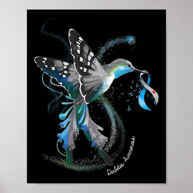 Poster Hummingbird Holding Cinza Azul Fita T1d Diabetes (Frente)