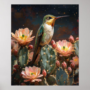 Poster Hummingbird num Cactus Blooming