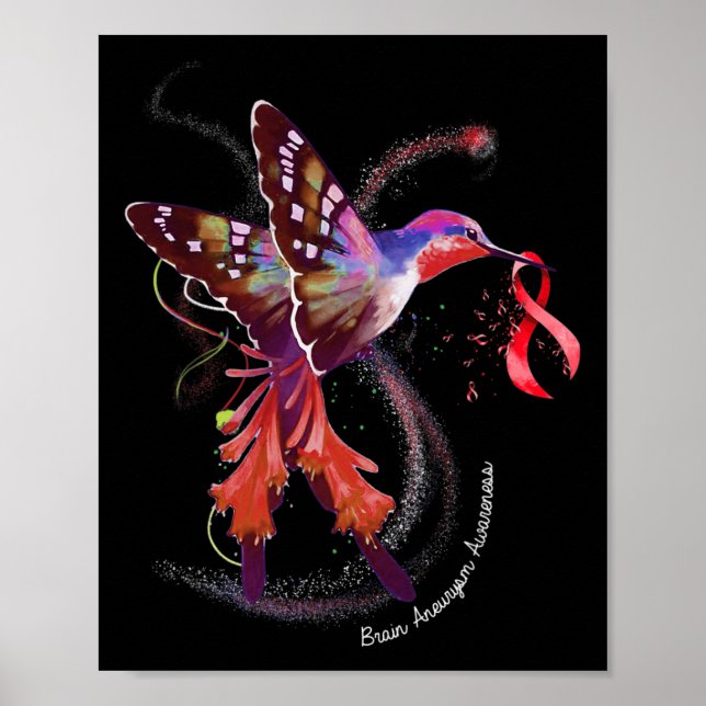 Poster Hummingbird Segurando Borgonha Cérebro da Fita da  (Frente)