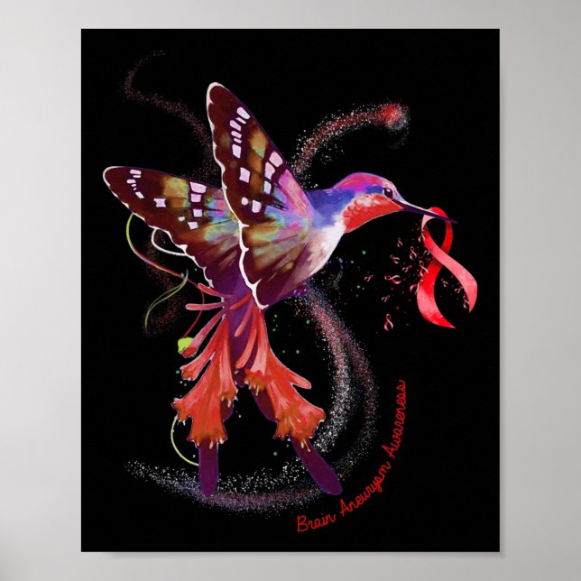 Poster Hummingbird Segurando Borgonha Cérebro de Fita Ane (Frente)