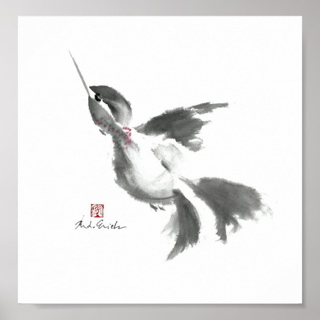 Pôster Hummingbird, Sumi-e (Frente)