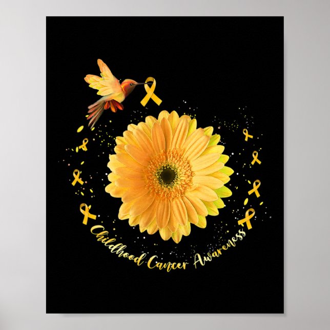 Poster Hummingbird Yellow Sunflower Childhood Cancer Awar (Frente)