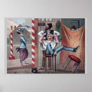 Pôster Humor 1882 do barbeiro do vintage: O Beau da vila