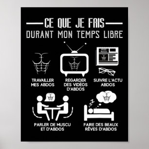 Poster Humor Abs Bodybuilding Free Time Work 6 pacotes
