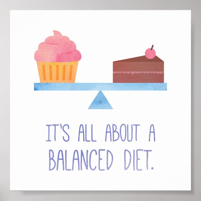 Poster Humor com Comida de dieta balanceada com Cupcake d (Frente)