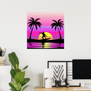 Poster Humor de Surf ao Pôr do Sol – Vibrações da Praia V