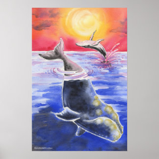 Poster Humpback Right Whale sunset ocean