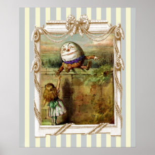 Pôster Humpty Dumpty e Alice em faixas azuis e brancas