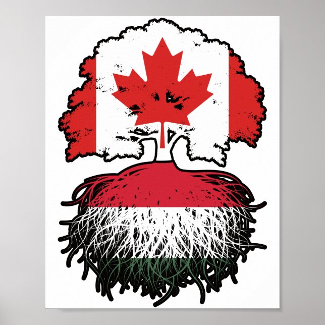 Poster Húngaro Canadense Canada Tree Roots Flag (Frente)
