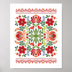 Poster Húngaro Design Vermelho e Rosa