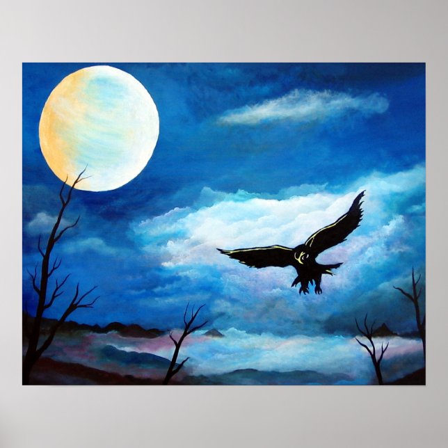 Pôster Hunting Hawk Night Moon (Frente)