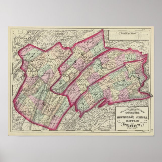 Poster Huntingdon, Juniata, Mifflin, Condados Perry (Frente)