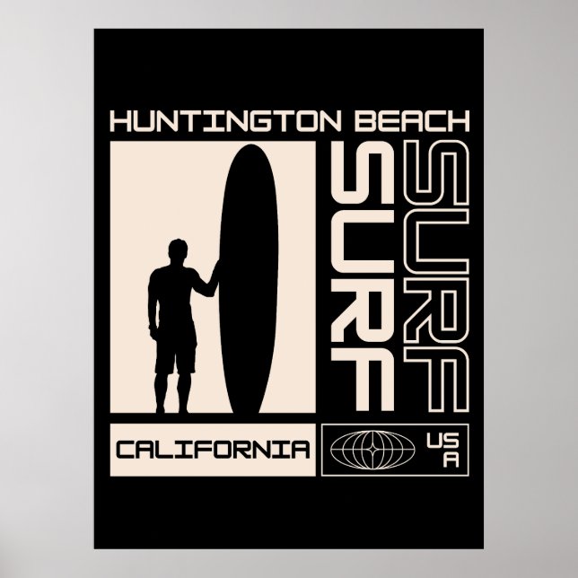 Poster Huntington Beach Califórnia EUA Surfe (Frente)