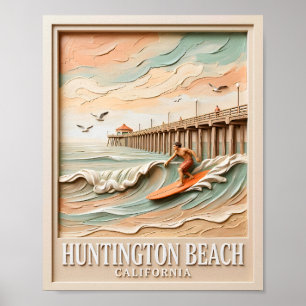 Poster Huntington Beach Califórnia Textura Surfista Surfe