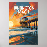 Huntington Beach Califórnia Viagem Arte Vintage