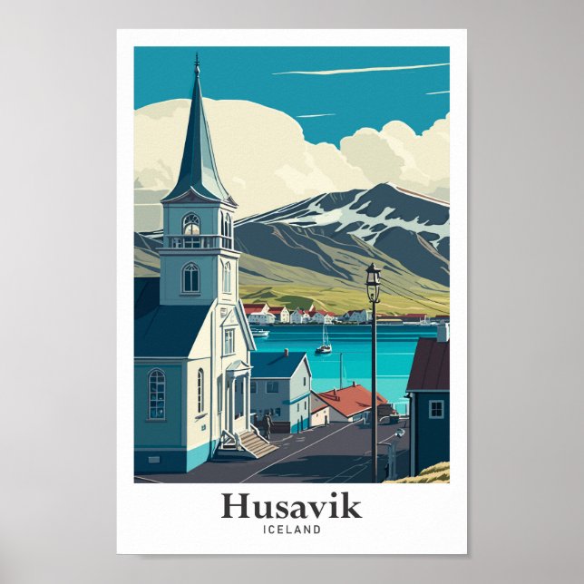 Poster Husavik Islândia Art Viagens vintage Retrato (Frente)