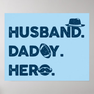 Poster Husband. Daddy. Hero. Retro Graphic