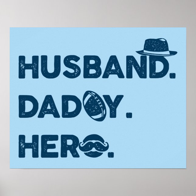 Poster Husband. Daddy. Hero. Retro Graphic (Frente)