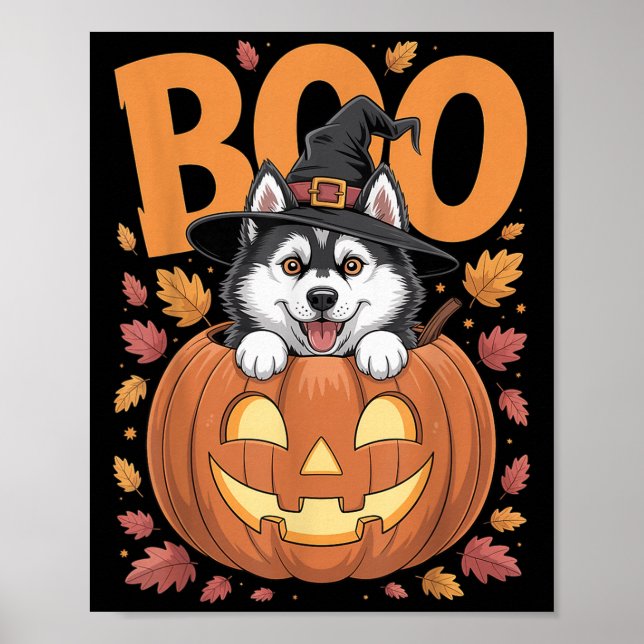 Poster Husky Costume On Pumpkin Halloween Siberian Husky  (Frente)