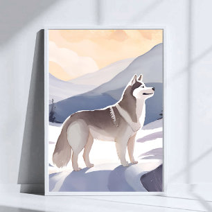 Poster Husky do Alasca   Arte em Aquarela do Cachorro na 