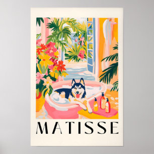 Poster Husky na Banheira, Arte Engraçada de Banheiro, Pre