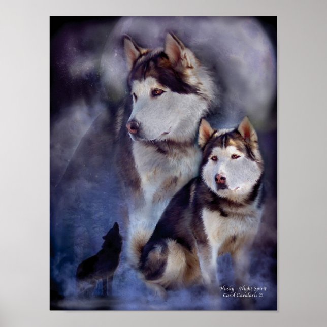 Poster Husky -Night Spirit Art Poster/Print (Frente)