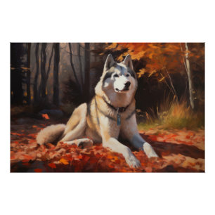 Pôster Husky Siberiano na Queda das Folhas de Outono Insp