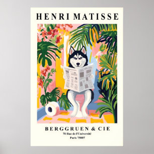 Poster Husky Siberiano no Banheiro - Estilo Matisse