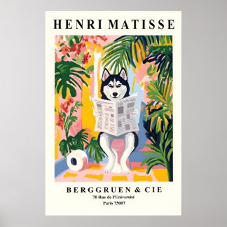 Poster Husky Siberiano no Banheiro - Estilo Matisse