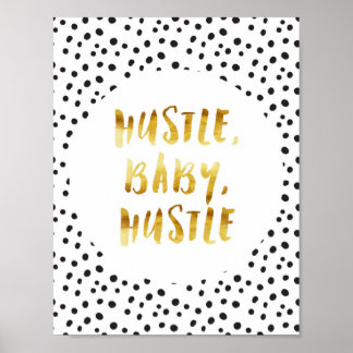 Poster Hustle, Bebê, Dourado Diário Cursivo