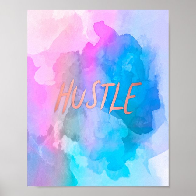 Poster Hustle Dourado Rosa de Aquarela Pastel (Frente)