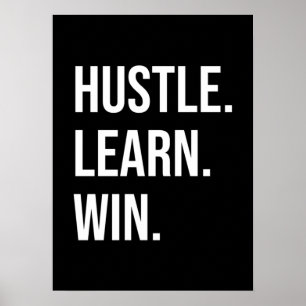 Poster Hustle, Learning, Win - Motivação de sucesso
