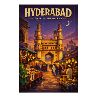 Pôster Hyderabad, India, in a classic retro travel