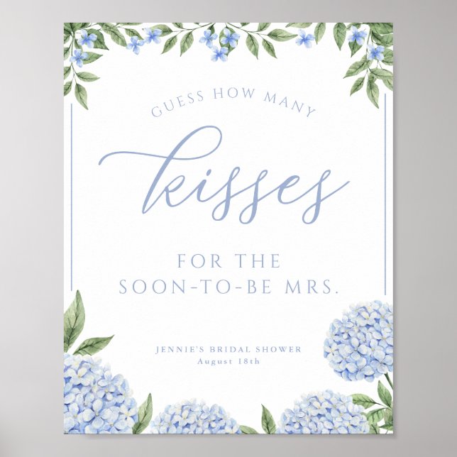 Poster Hydrangea Azul Adivinha Quantos Jogo de Chá De Bei (Frente)