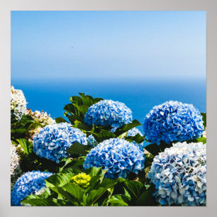 Poster Hydrangea azul no oceano gradiente Quebra-cabeça d